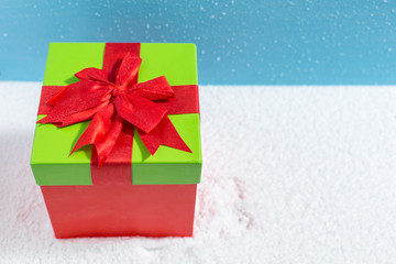 Christmas still life with gifts in snow