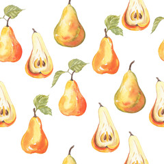 Seamless Hand drawn print pattern watercolor painting fresh Pear