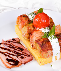 Cabbage stuffed food and polenta menu
