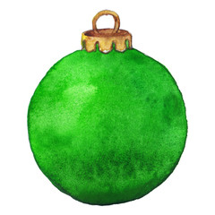 Fototapeta premium Watercolor green Christmas ball isolated