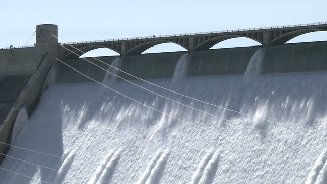 Close up view of the spillway on the Grand Coulee hydroelectric dam in Washington, USA