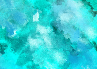 Fototapeta na wymiar Blue Sea Colorful Watercolor Background.