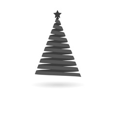 Dark grey icon for Christmas tree made of ribbon on white backgr - 96801063