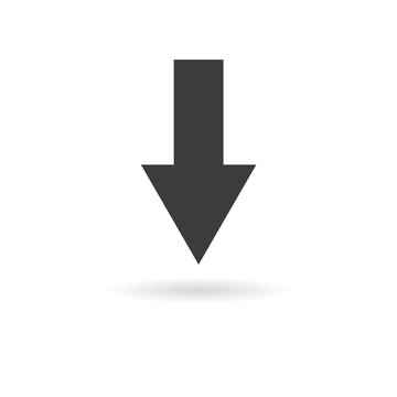 Dark grey icon for arrow pointing down (download) on white backg