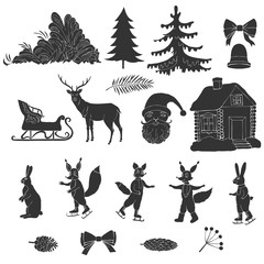 Christmas in forest silhouettes