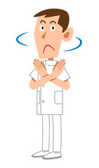 拒否の仕草を示す看護師