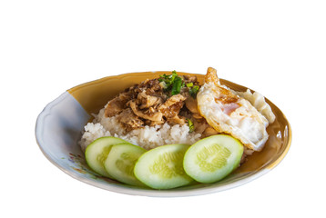 Rice with garlic chicken fried and Fried egg. ( Thai food style)