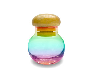 glass bottles on background