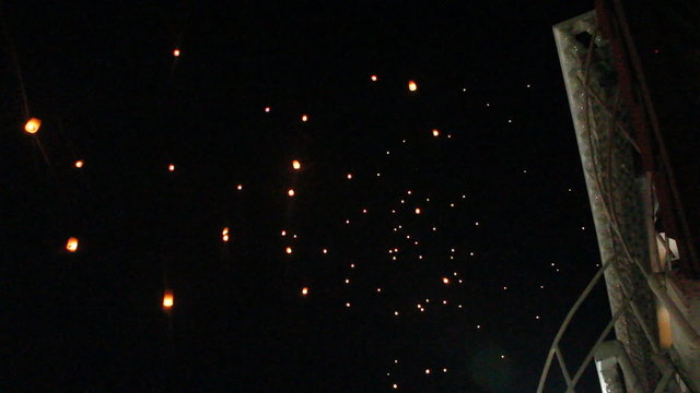 Floating fire lantern during Loy Krathong festival, stock video