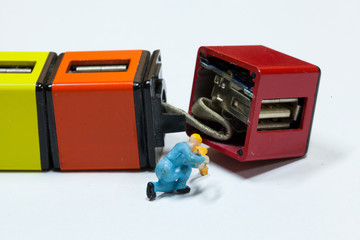 Obraz premium Under construction and teamwork concept - construction workers performing repair broken parts