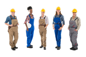 Portrait Of Multi ethnic Female Carpenters Standing In Row