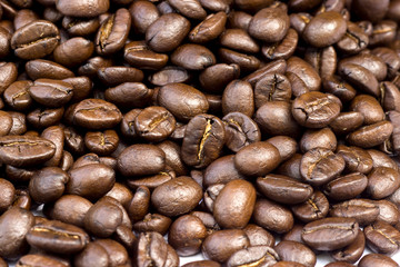 Roasted coffee beans.