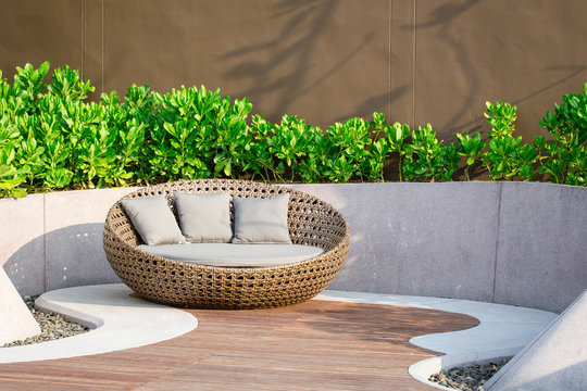 Relaxing Rattan Sofa In The Garden