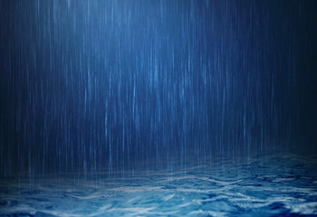 rain water drop falling to the surface water in rainy season - obrazy, fototapety, plakaty