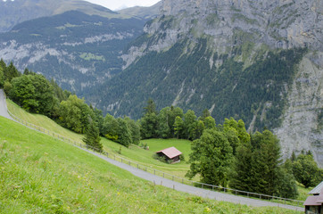 Fototapeta na wymiar Alps scenery with Murren Village in Switzerland