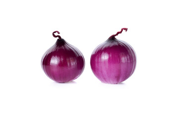 peeled red onion, shallots on white background