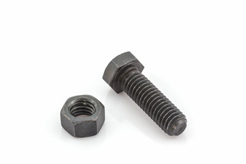 Closeup metal screw, bolt and nuts.
