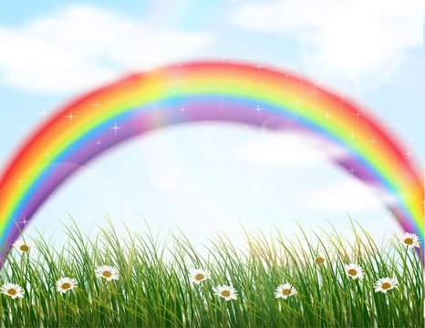 Garden flower with rainbow background