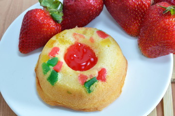 strawberry roll cake on dish