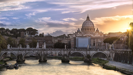 Classic view of the dome of the Vatican at sunset