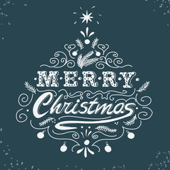 Merry Christmas, Retro poster with hand lettering and decoration elements