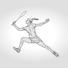 Female Badminton player. Hand drawn illustration