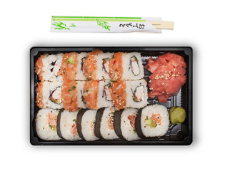 Sushi Box takeaway, Stock image.