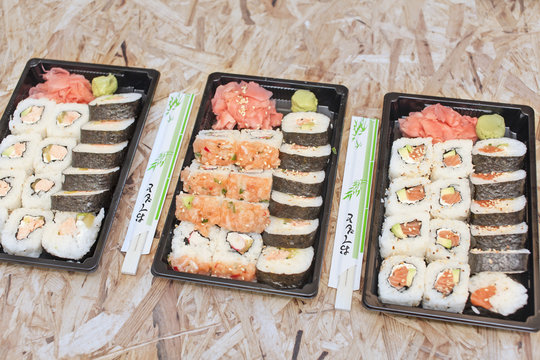 Sushi Box takeaway, Stock image