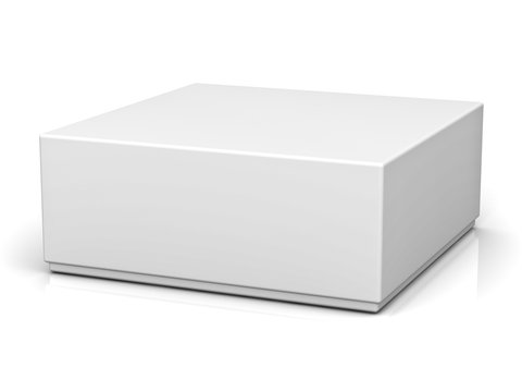 Blank box with lid on white background with reflection