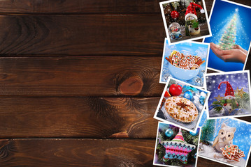 wooden background with christmas images collection