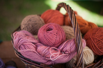 Fototapeta na wymiar basket with knitting thread