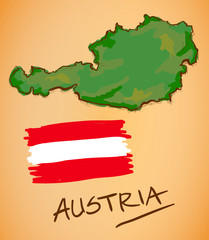 Austria Map and National Flag Vector
