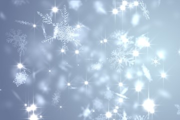 Fototapeta na wymiar Snowflake design shimmering on blue