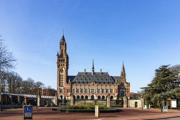 Fototapeta na wymiar Peace Palace, Vredespaleis, seat of the International Court of Justice, principal judicial organ of the United Nations, located at The Hague, Netherlands