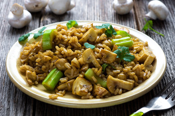 Risotto with mushrooms, coriander and celery