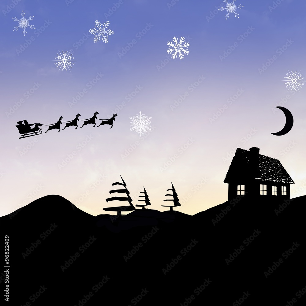 Poster Composite image of christmas scene silhouette