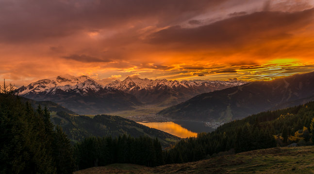 Zell am See-Kaprun (Austria) - Sunset over Lake and Alps