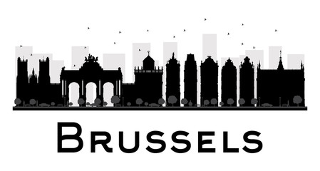 Obraz premium Brussels City skyline black and white silhouette. Some elements have transparency mode different from normal