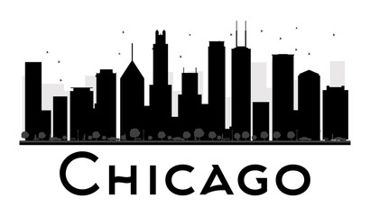 Fototapeta premium Chicago City skyline black and white silhouette. Some elements have transparency mode different from normal