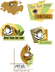 A cup of tea, the options of graphic solutions, logo, color, vector, illustration, isolation