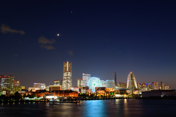 Fototapeta na wymiar Skyscrapers at Minatomirai, Yokohama in the twilight time
