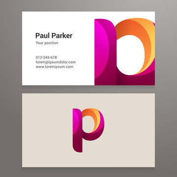 Modern letter p twisted Business card template