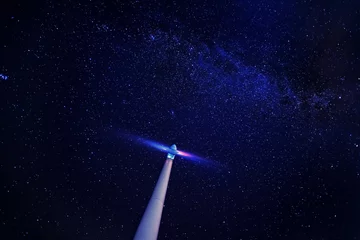 Abwaschbare Fototapete Nacht Windkraftanlage bei Nacht