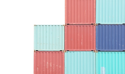 Colorful stack of container shipping isolated on white background
