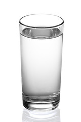 Glass with water on white background