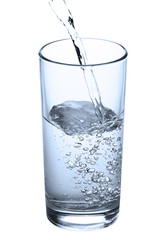 water pouring into glass isolated on white