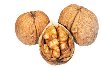 Walnuts on white background