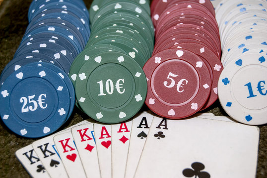 Poker chips and playing cards