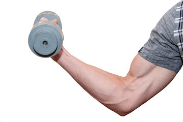 strong man doing exercises with dumbbell, isolated