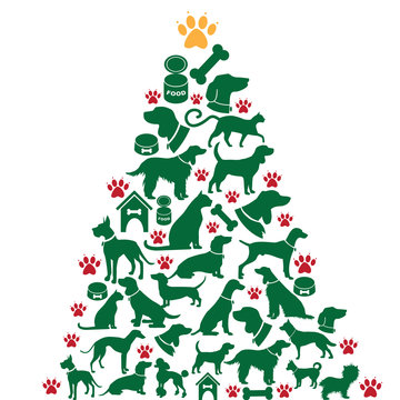 Furry Christmas Tree greeting card design. EPS 10 vector